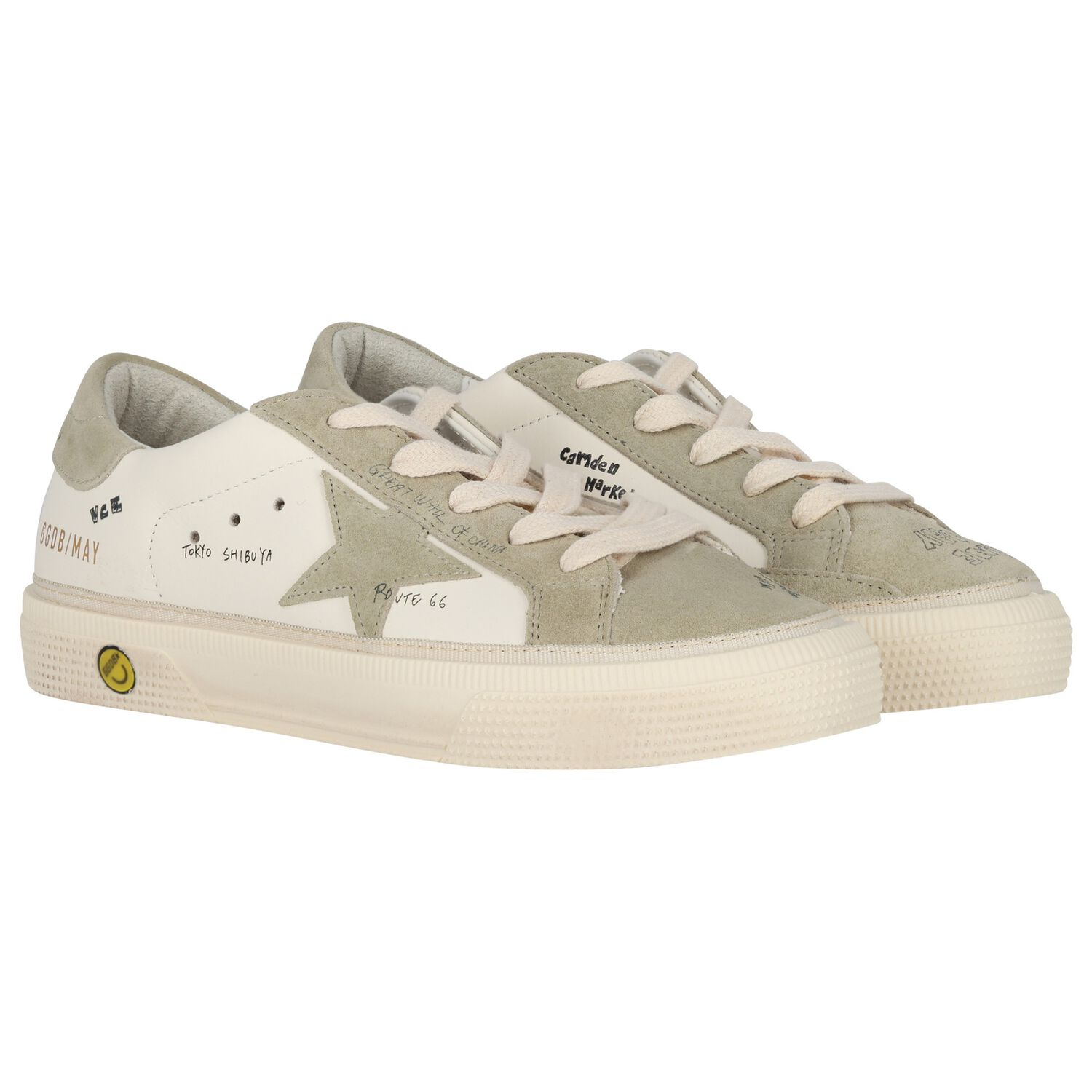 Ivory & Green Logo Trainers, 1, hi-res