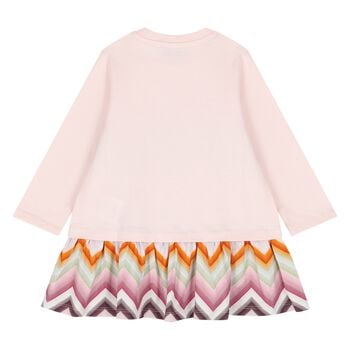 Younger Girls Pink Zig Zag Logo Dress