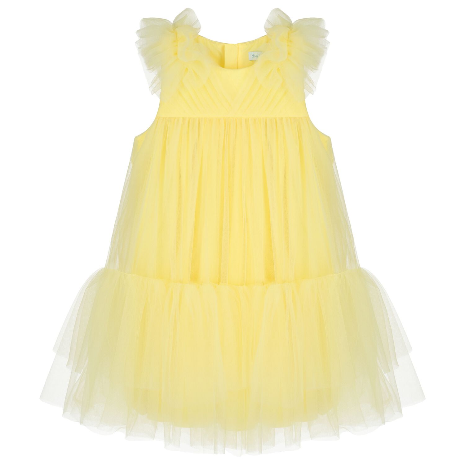 Girls Yellow Ruffled Tulle Dress, 1, hi-res