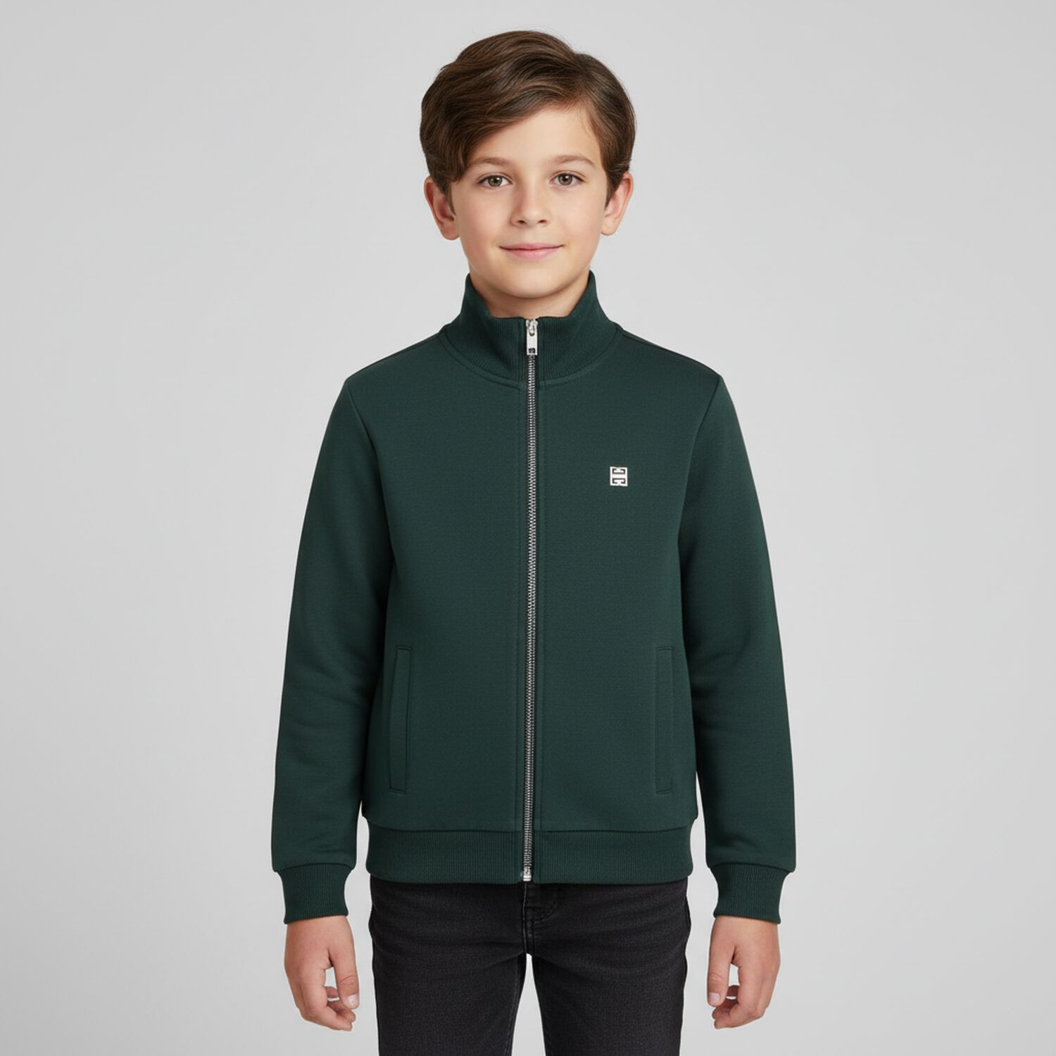 Boys Green Logo Zip Up Top, 1, hi-res