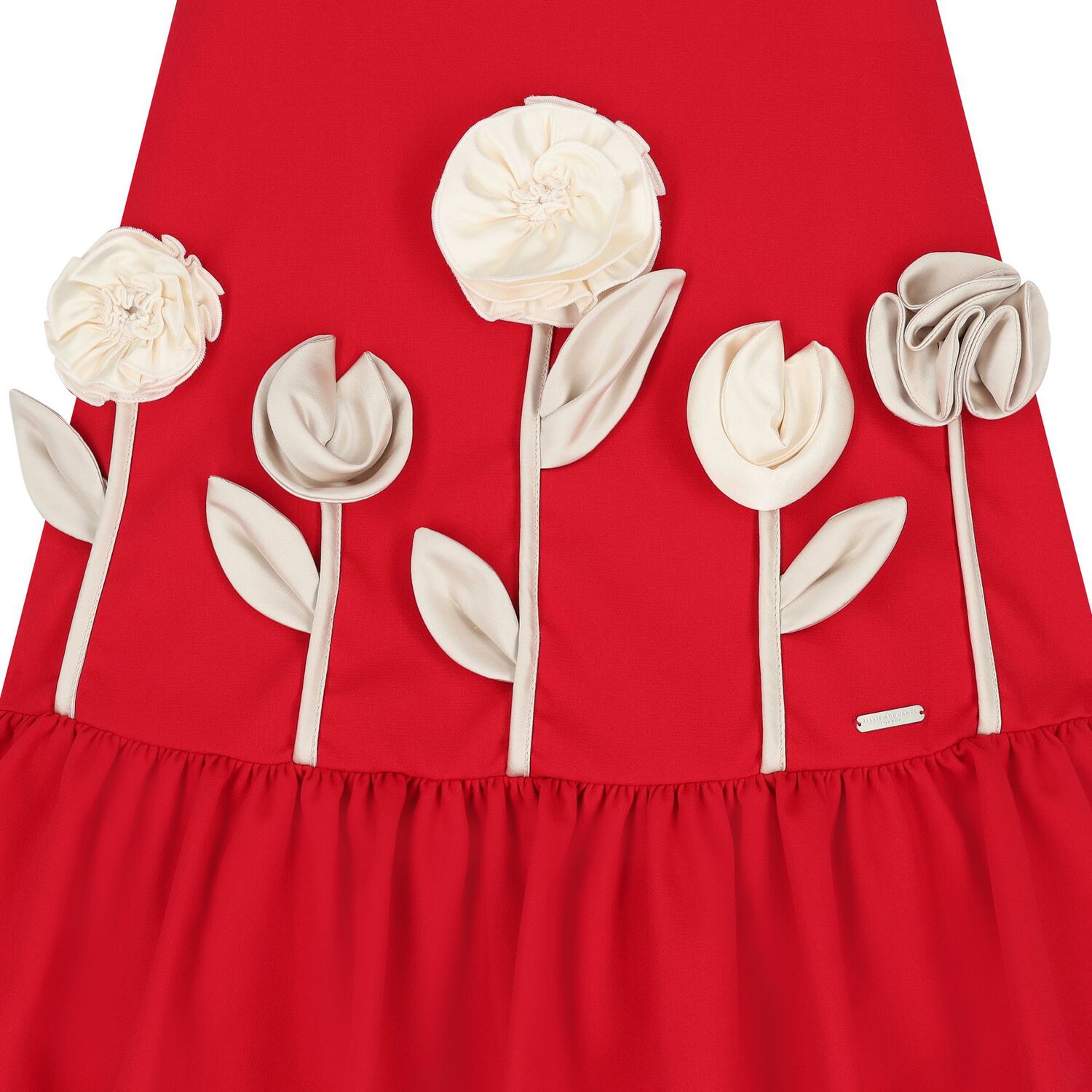 فستان بنات مزين بزهور باللون الاحمر , 1, hi-res