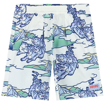 Boys White & Blue Tiger Poplin