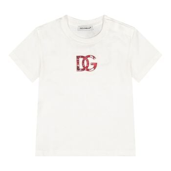 White & Red Majolica Embossed Logo Baby T-Shirt