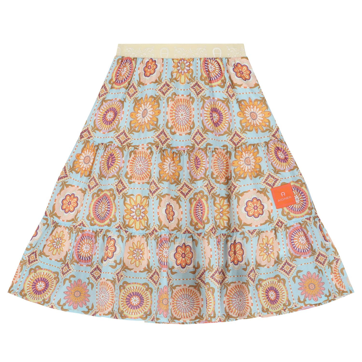 Girls Blue Logo Tiered Skirt, 1, hi-res