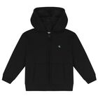 Boys Black Logo Hooded Zip Up Top, 1, hi-res
