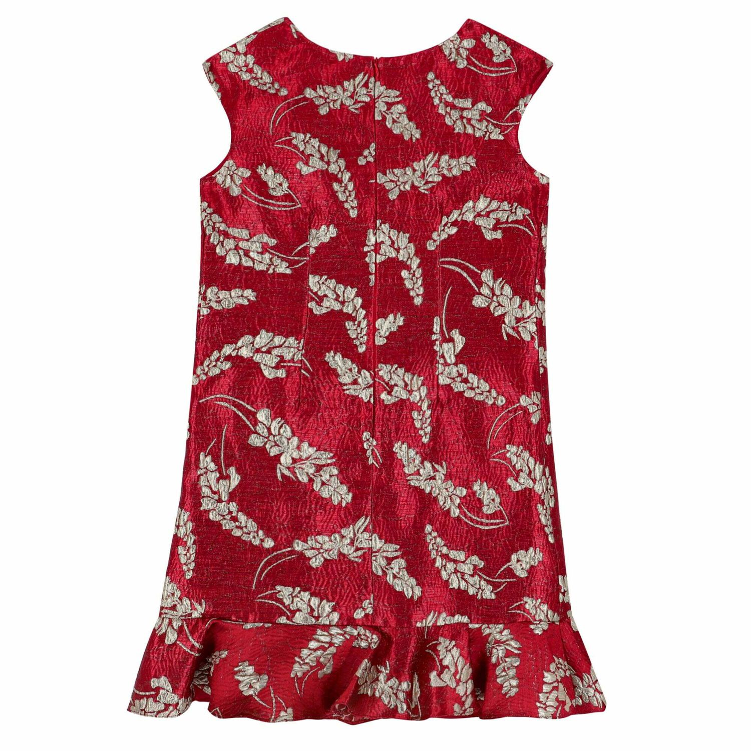 Older Girls Red & Gold Brocade Dress, 1, hi-res