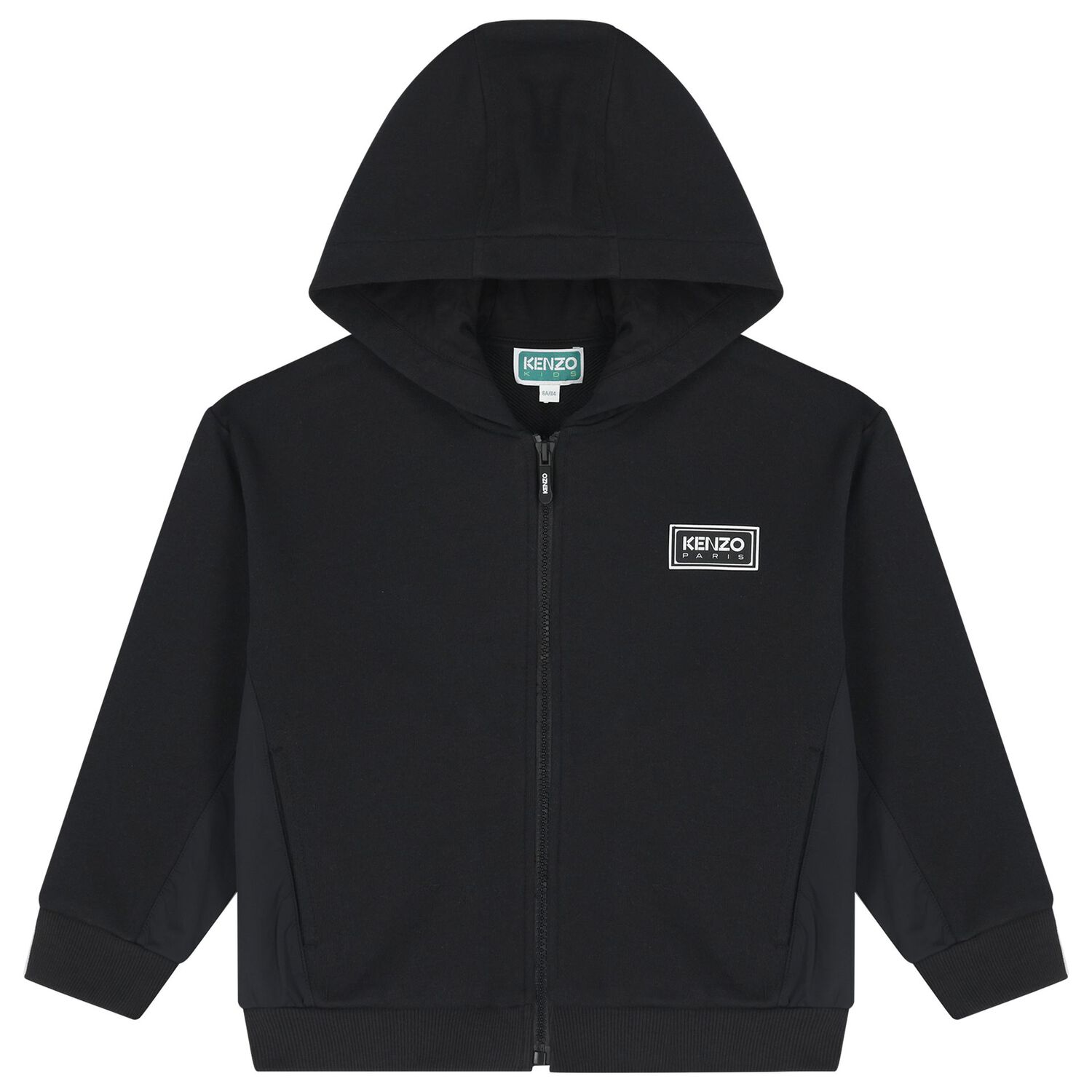 Boys Black Logo Hooded Zip Up Top, 1, hi-res