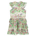 Girls Ivory & Green Embroidered Floral Dress, 1, hi-res