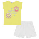 Girls White & Yellow Shorts & T-Shirt Set, 2, hi-res
