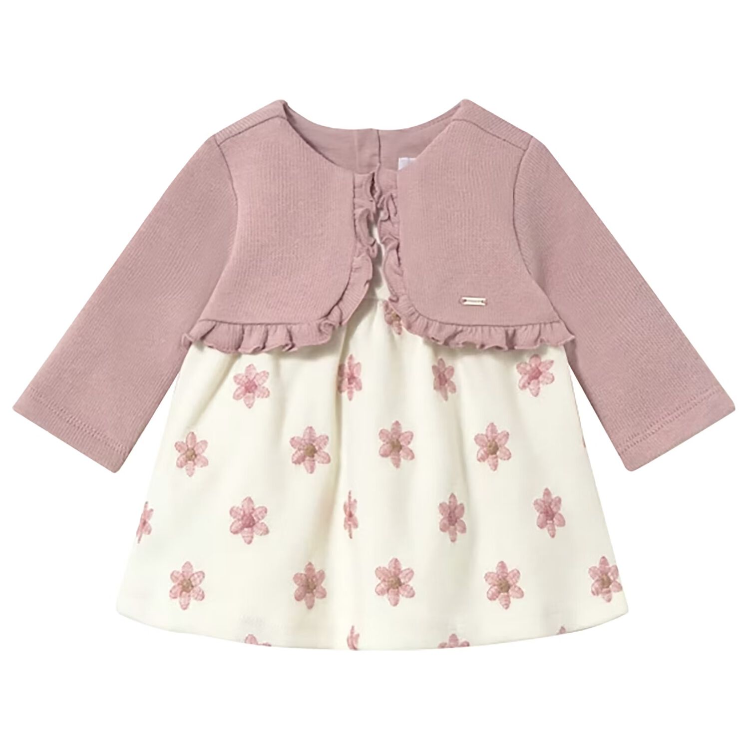 Baby Girls Pink & Ivory Flower Dress, 1, hi-res