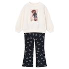 Girls Ivory & Black Bow Leggings Set, 3, hi-res