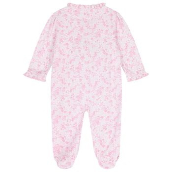 Baby Girls White & Pink Old English Roses Babygrow