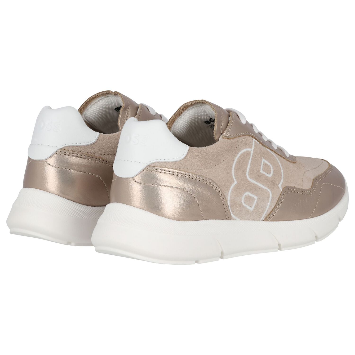 Girls Gold Logo Trainers, 1, hi-res