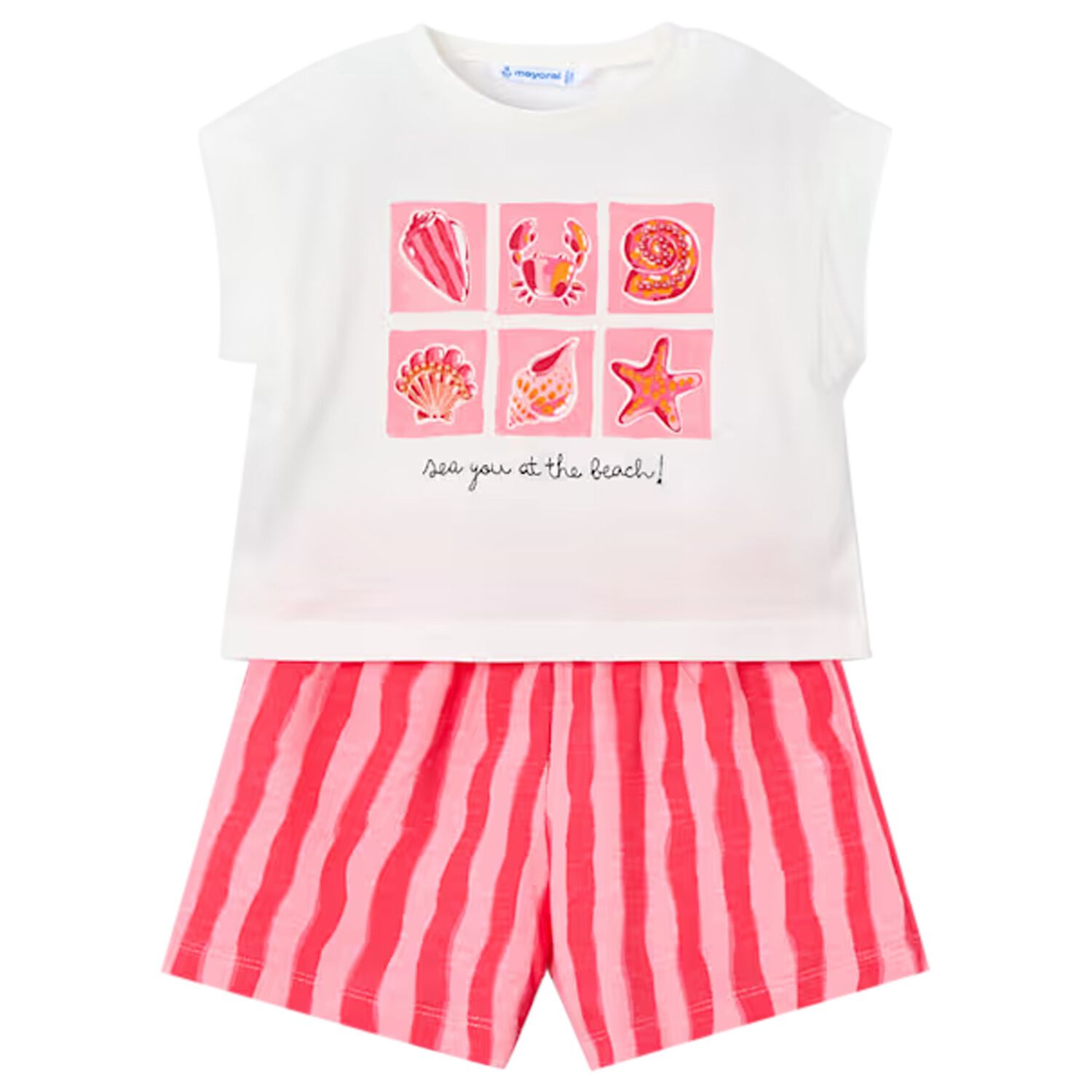 Girls White & Pink Striped Shorts Set, 1, hi-res