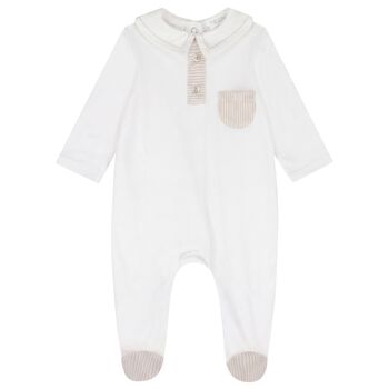 Baby Boys White & Beige Striped Babygrow