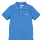 Younger Boys Blue Logo Polo Shirt, 4, hi-res