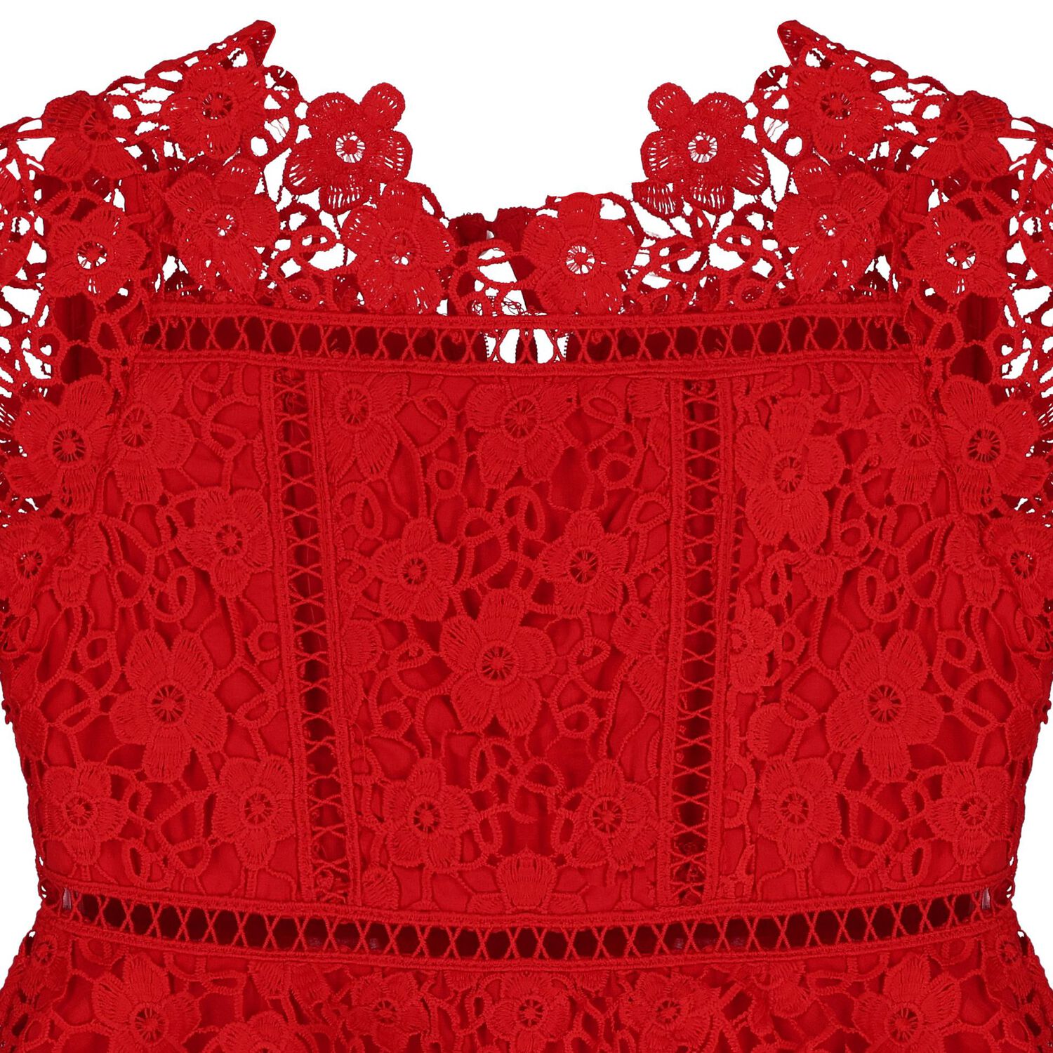 فستان دانتيل مزين بطبعة الزهور باللون الأحمر للبنات, 1, hi-res