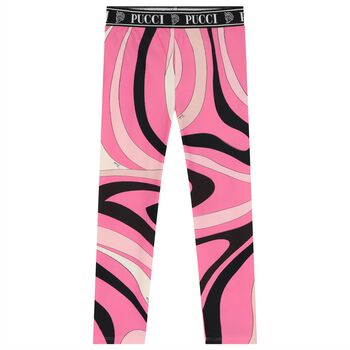 Girls Pink Vortice Logo Leggings