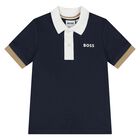 Younger Boys Navy Blue Logo Polo Shirt, 2, hi-res