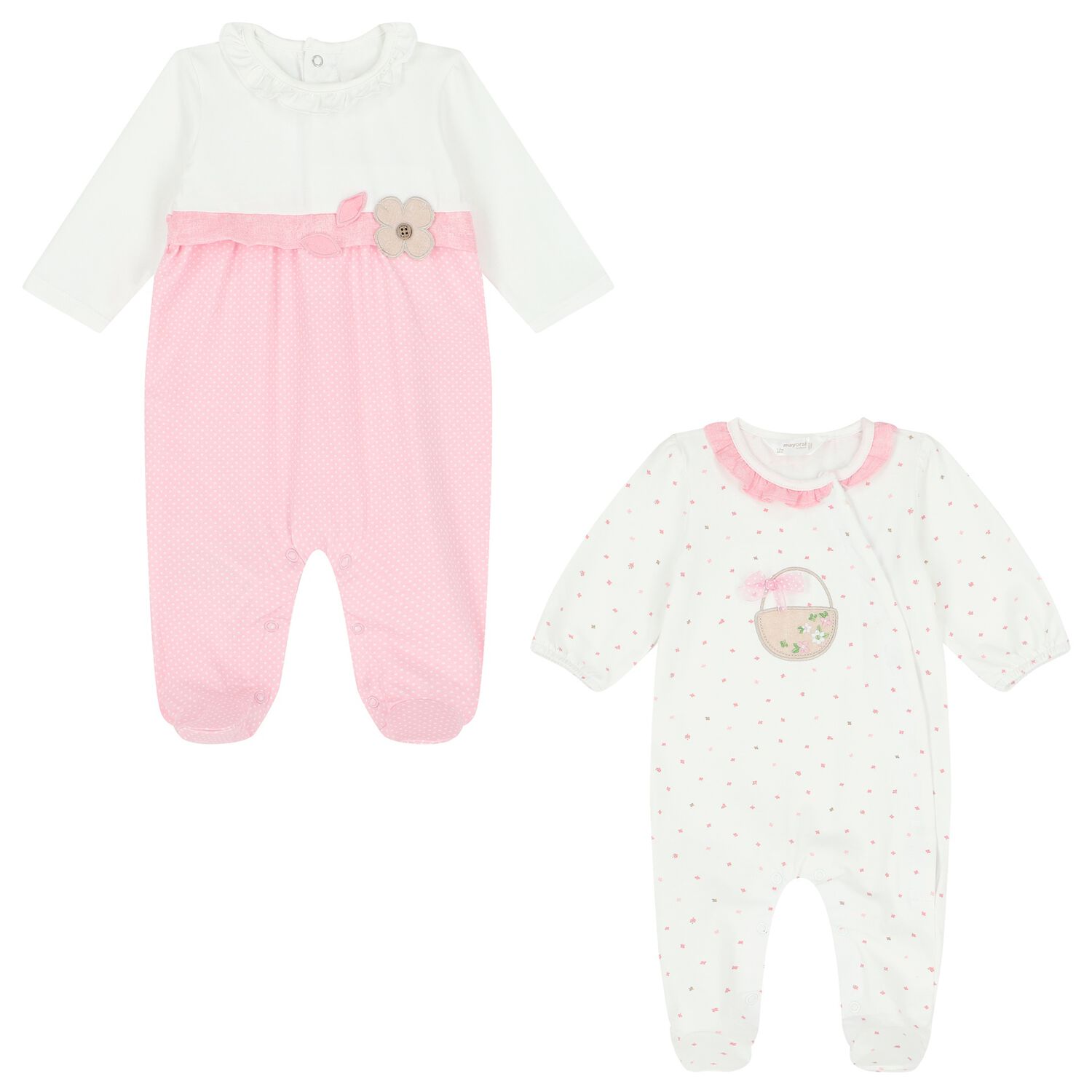 Baby Girls White Babygrows ( 2-Pack ), 1, hi-res