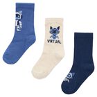Boys Blue, Ivory & Navy Blue Robot Socks ( 3-Pack ) , 1, hi-res