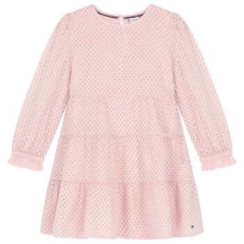 Girls Pink Broderie Anglaise Dress