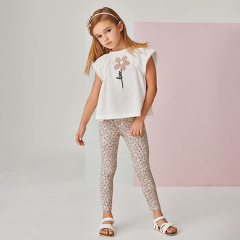 Girls Ivory & Beige Leggings Set