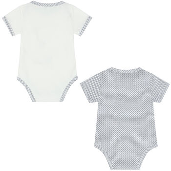 Baby Boys Ivory & Blue Logo Bodysuits ( 2-Pack )