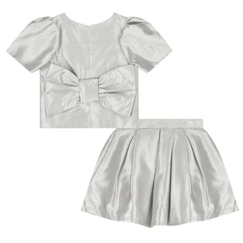 Girls Silver Metallic Bow Skirt Set