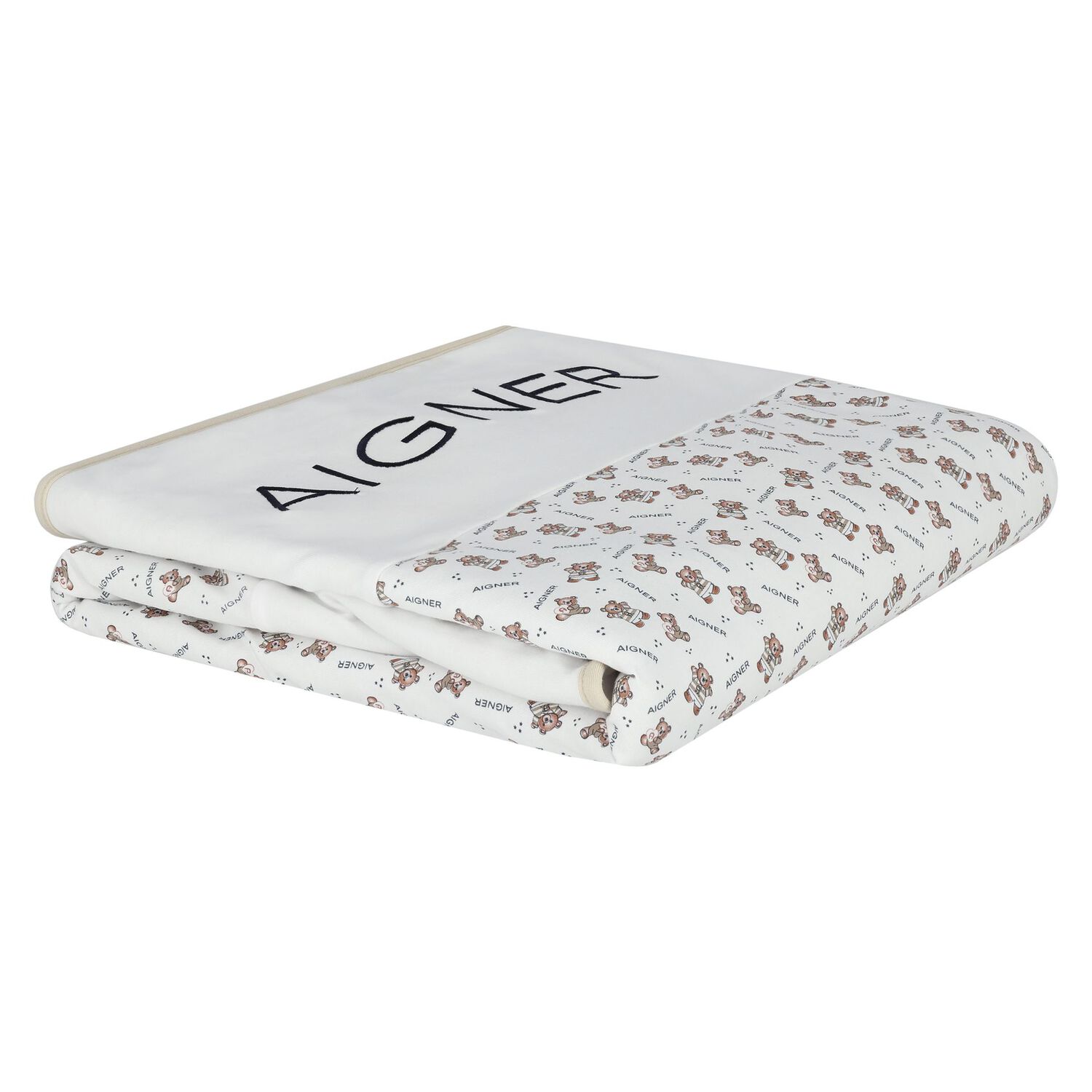 بطانية بالشعار باللون الأبيض والبيج, 1, hi-res image number null