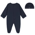 Boys Navy Blue & Gold Logo Babygrow & Hat Gift Set, 1, hi-res