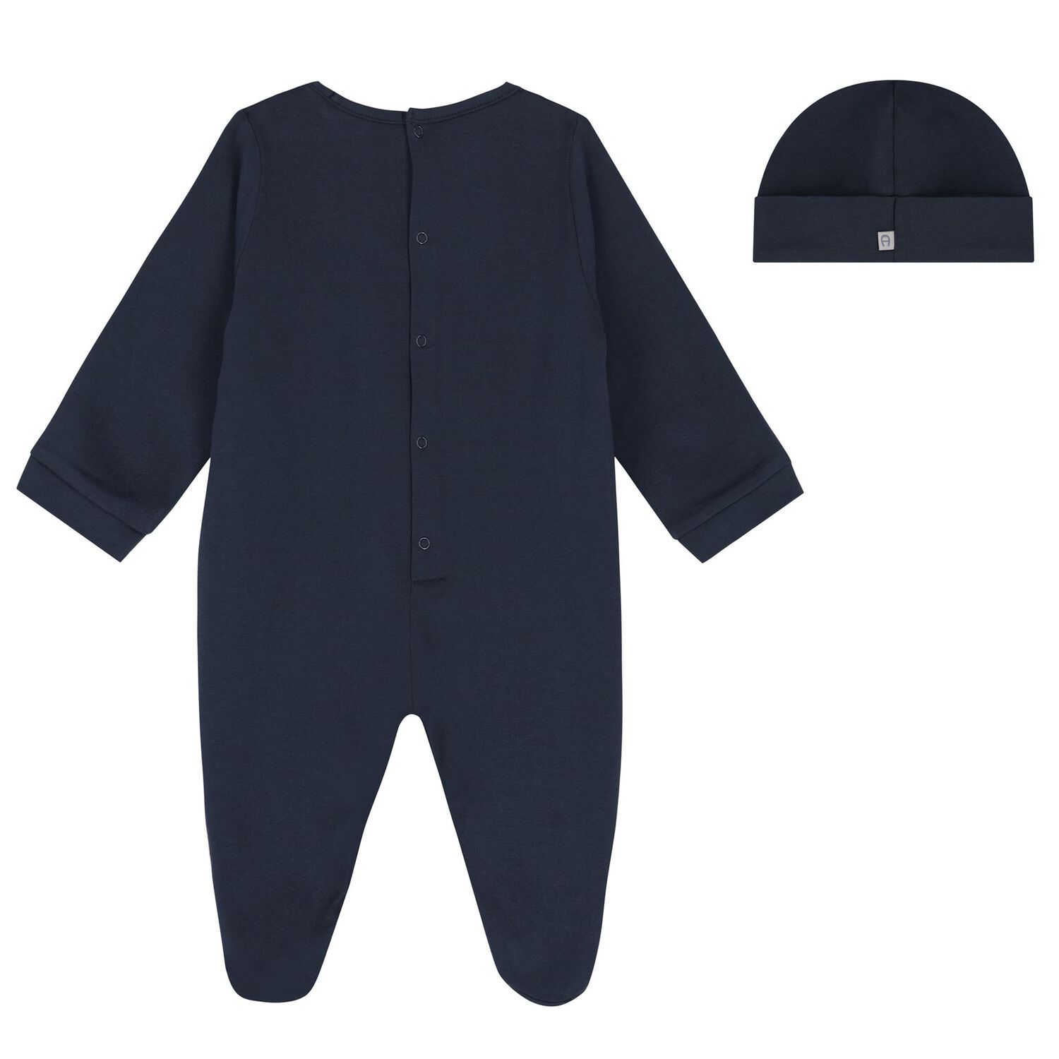 Boys Navy Blue & Gold Logo Babygrow & Hat Gift Set, 1, hi-res