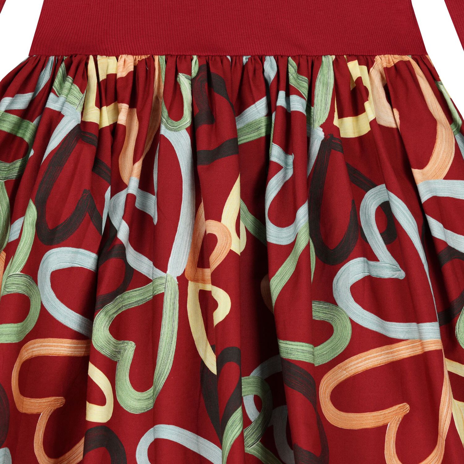 Girls Red Hearts Long Sleeve Dress, 1, hi-res