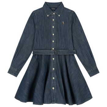 Girls Blue Denim Shirt Dress