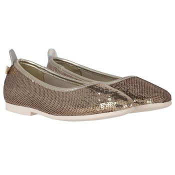 Girls Gold Sequin Ballerina Shoes