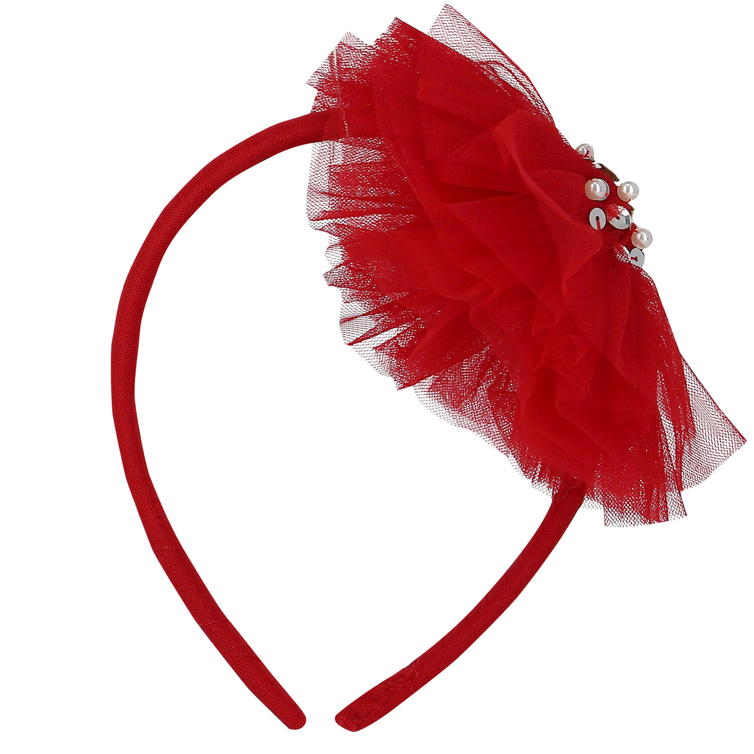 Girls Red Tulle Headband, 1, hi-res