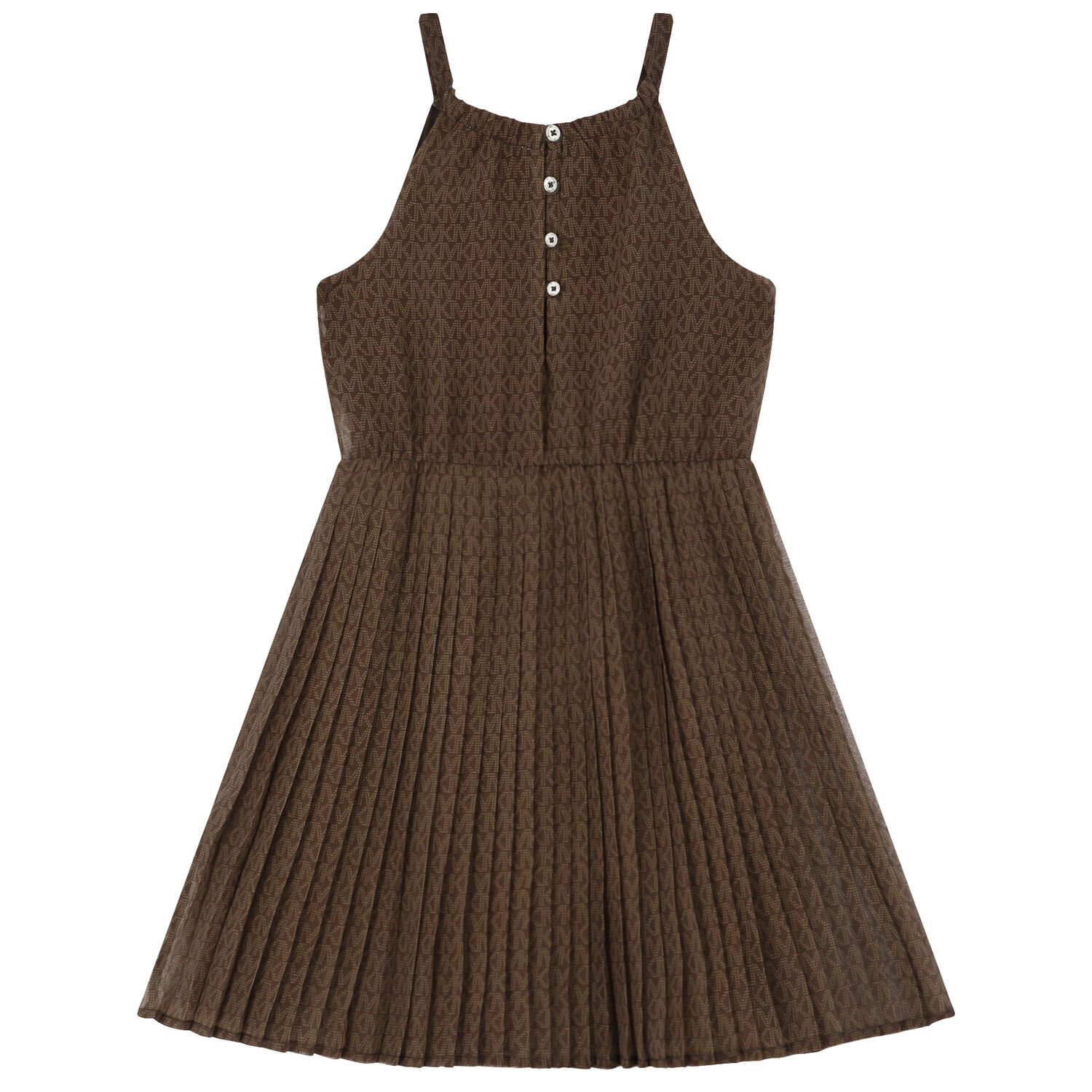 Girls Brown Chiffon Logo Dress, 1, hi-res