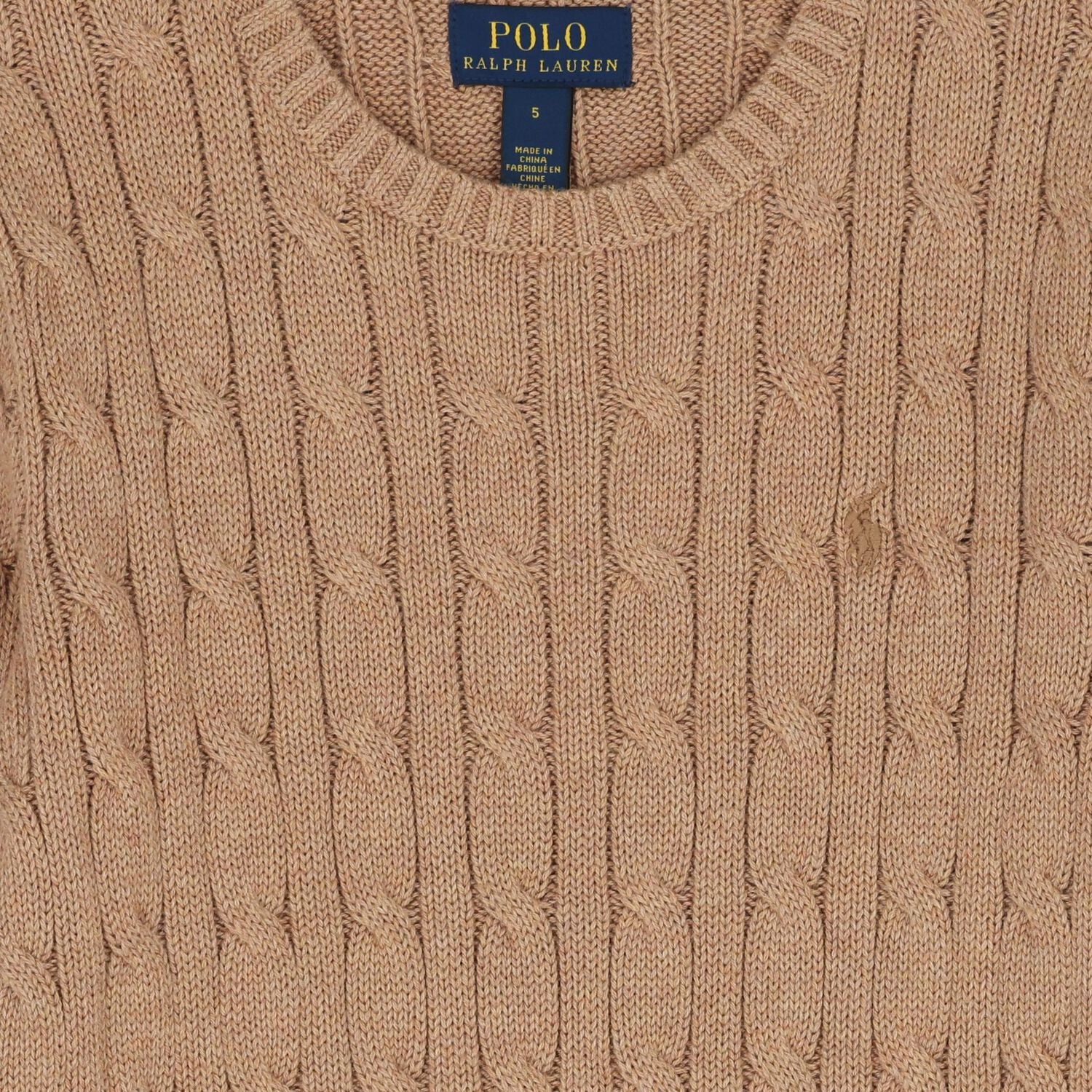 Boys Beige Logo Cable Knit Jumper, 1, hi-res