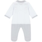 Baby Boys White & Grey Cotton Babygrow, 1, hi-res