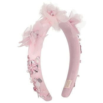 Girls Pink Flower Satin Headband