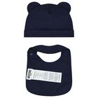 Navy Blue Teddy Bear Logo Hat & Bib Baby Gift Set, 3, hi-res