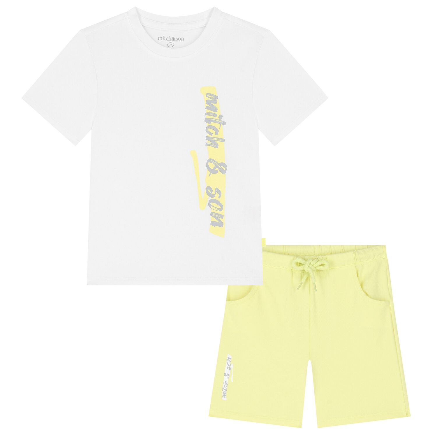 طقم شورت باللون الأبيض و الأصفر للأولاد, 1, hi-res image number null