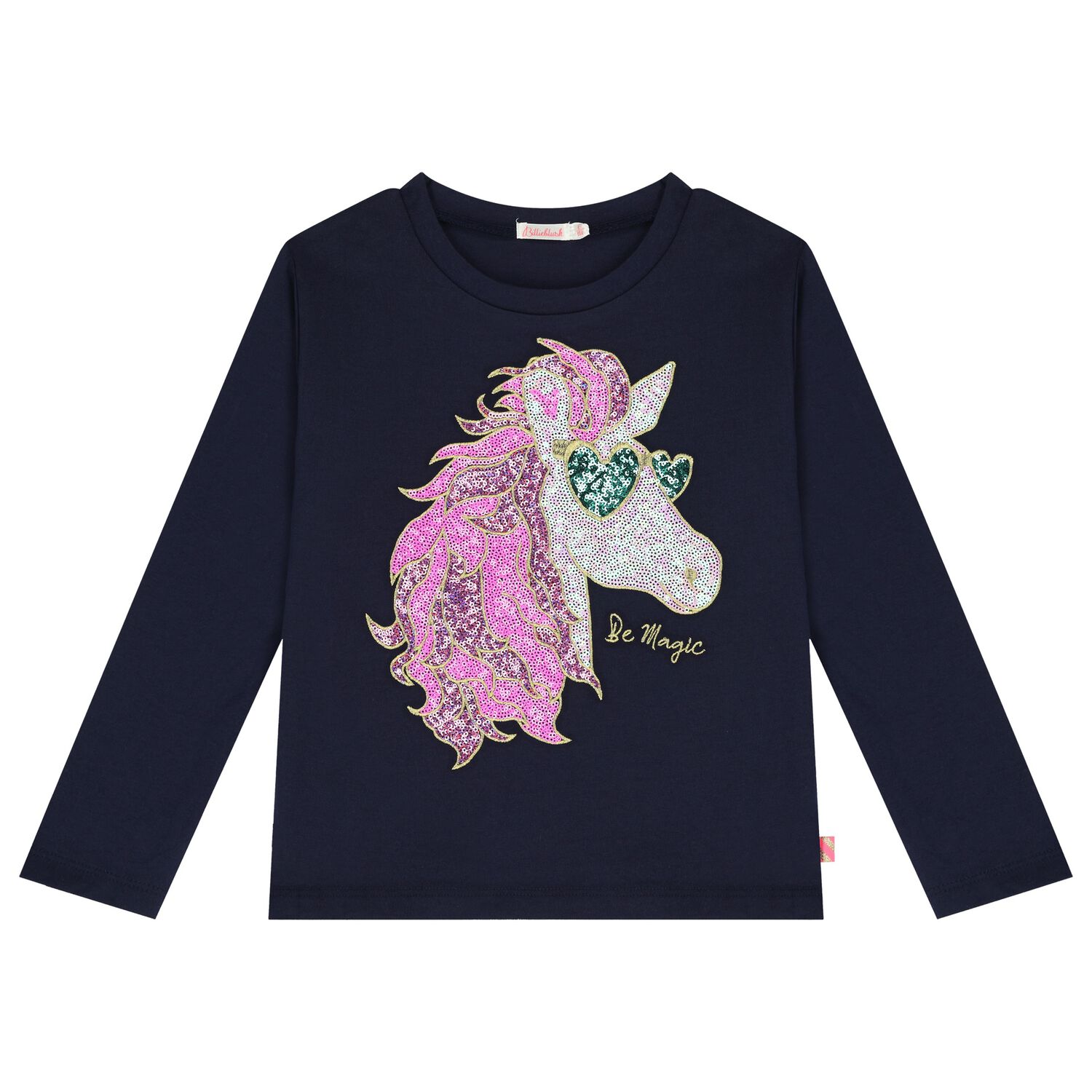 Girls Navy Blue Unicorn Long Sleeve Top, 1, hi-res image number null