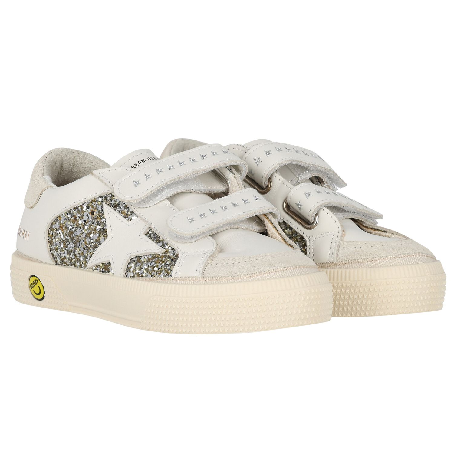 Girls Silver & Ivory Embellished Velcro Trainers, 1, hi-res
