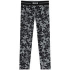 Girls Black Logo & Star Leggings, 1, hi-res