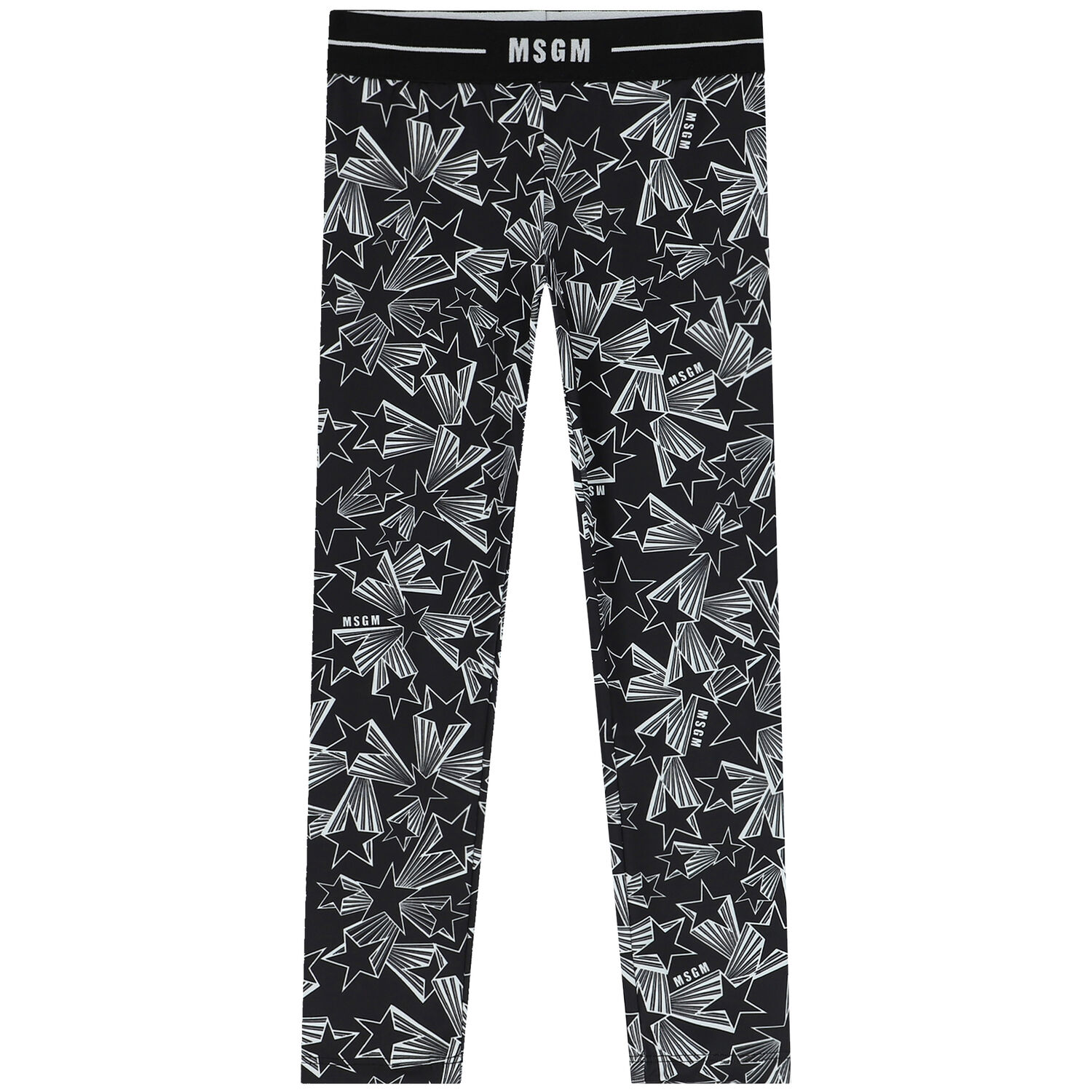 Girls Black Logo & Star Leggings, 1, hi-res image number null
