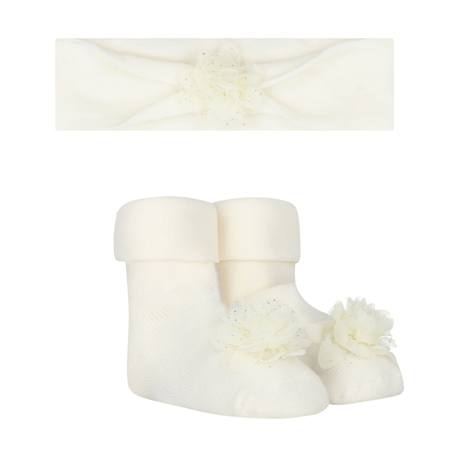 Baby Girls Ivory Headband & Socks Set, 1, hi-res