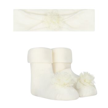 Baby Girls Ivory Headband & Socks Set