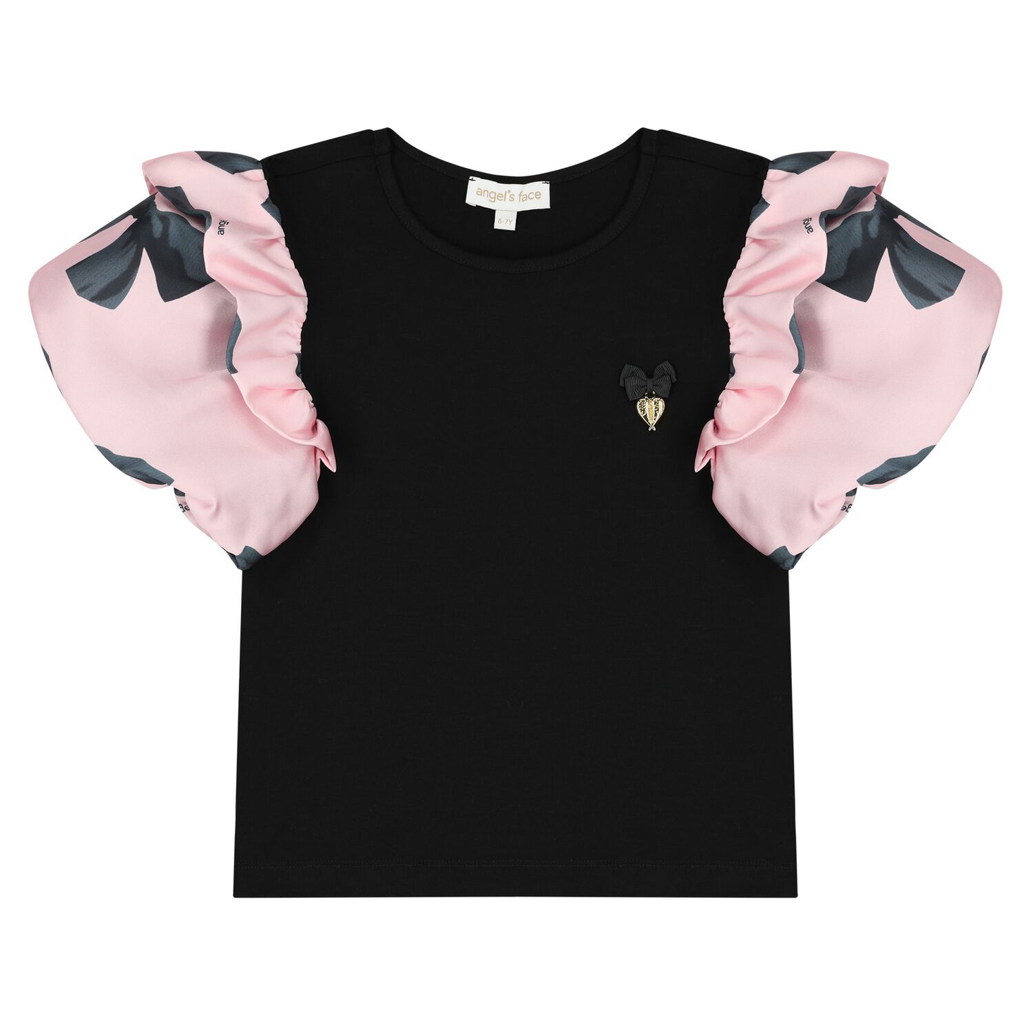 Girls Black Bow T-Shirt, 1, hi-res