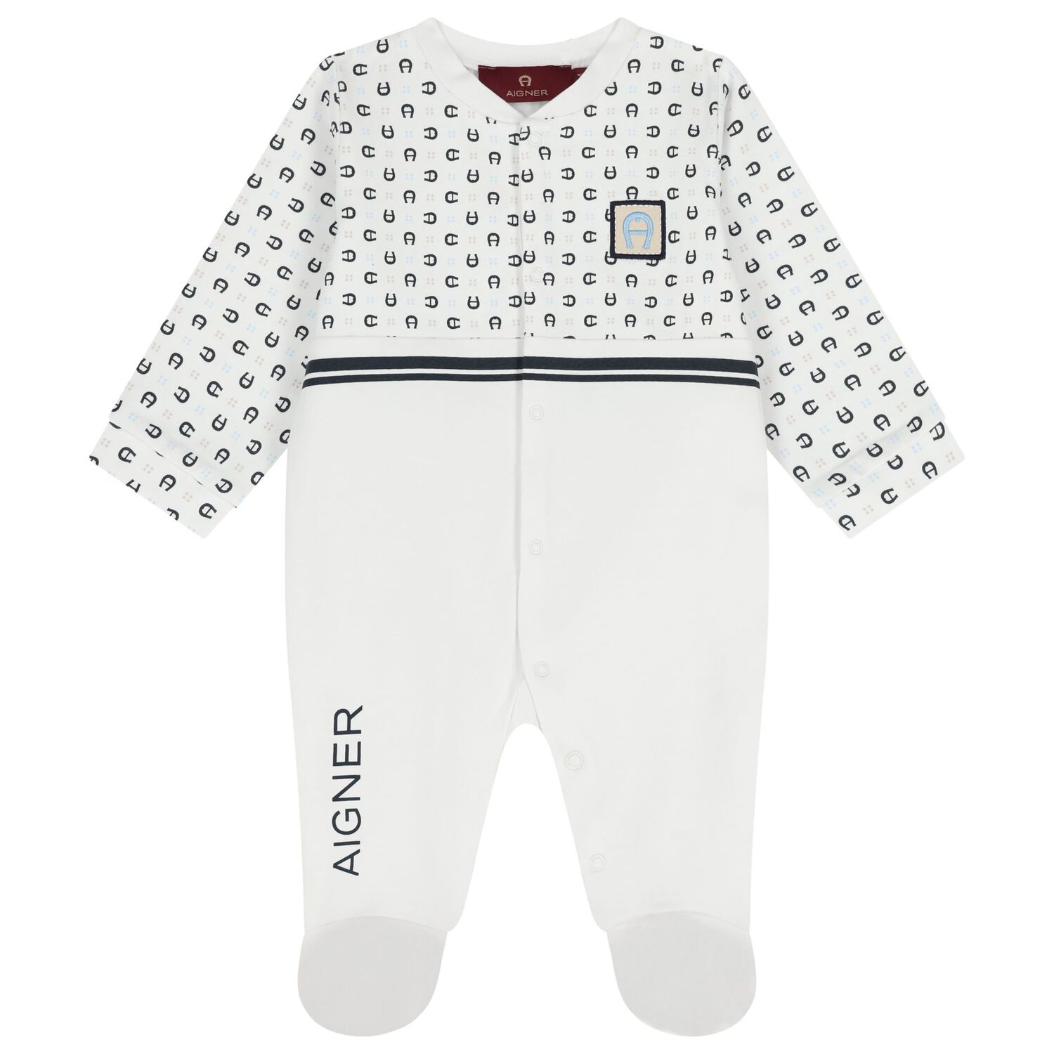 Baby Boys White & Navy Blue Logo Babygrow Set, 1, hi-res